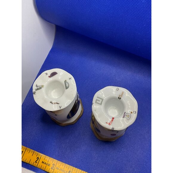 Pair Of Hand-Painted Egyptian-Themed Ceramic Candle Holders - Picture 2 of 10